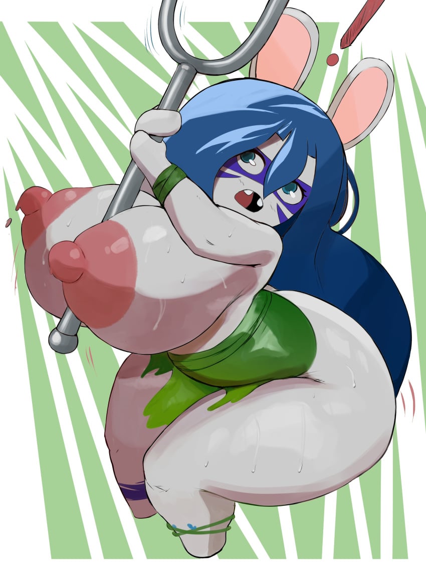 1girls absurd_res allegra_(mario_+_rabbids) anthro anthrofied areolae bent_over big_breasts blue_eyes blue_hair breasts breasts_bigger_than_head busty curvaceous curvy curvy_figure digital_media_(artwork) exclamation_point eyebrows eyelashes female female_focus female_only fur furry grey_body grey_fur hi_res hourglass_figure imago_ic lagomorph leporid mammal mario_(series) mario_+_rabbids mario_+_rabbids:_sparks_of_hope motion_lines nipples puffy_nipples rabbid rabbit raving_rabbids solo sweat sweatdrop sweaty tagme thick_thighs ubisoft voluptuous voluptuous_female wide_hips