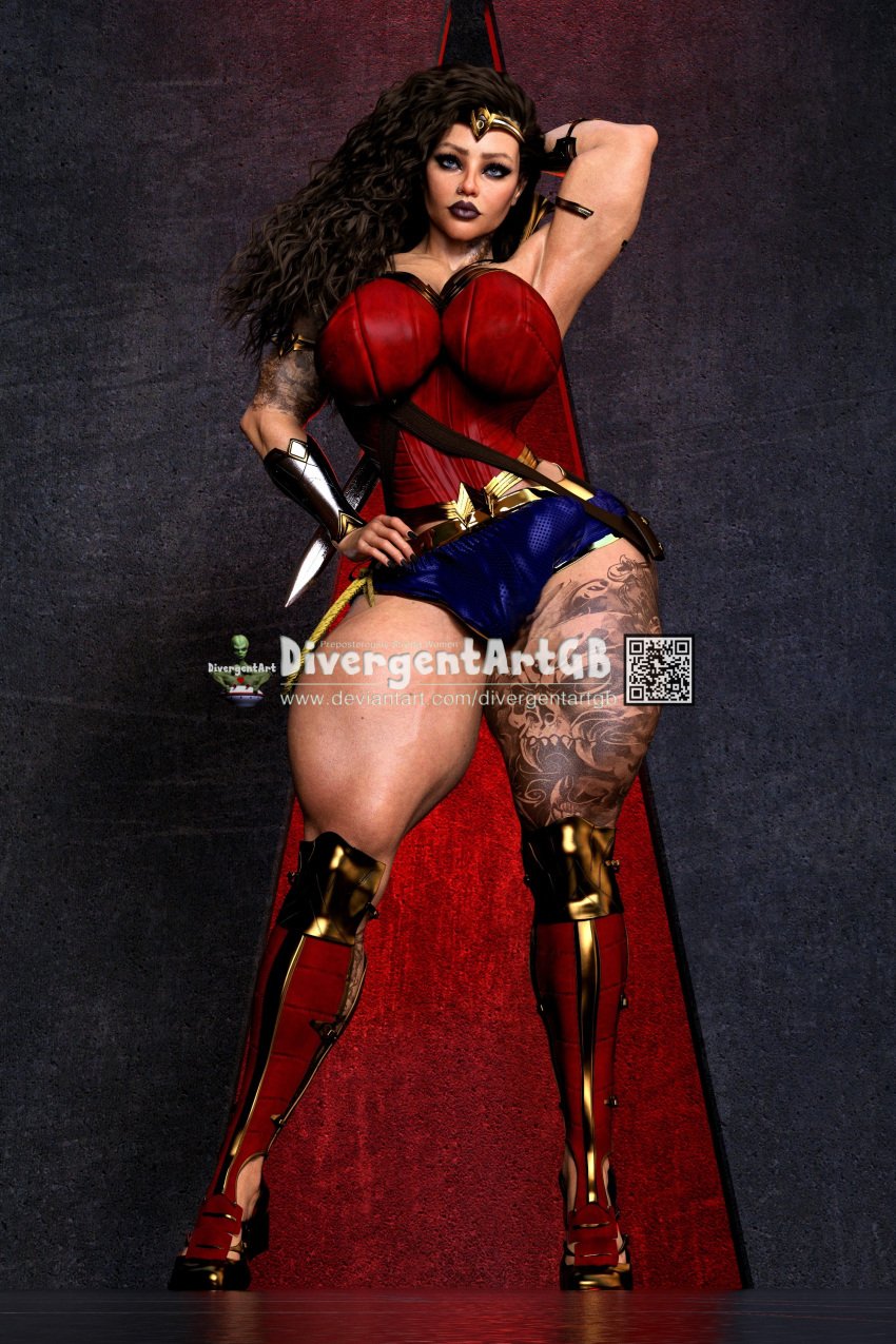 1futa 3d 3d_(artwork) black_hair bulge bulge_through_clothing dc_comics divergentartgb futa_only futanari muscular muscular_futanari penis_outline solo solo_futa wonder_woman wonder_woman_(series)