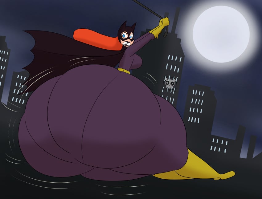 1girls ass ass_bigger_than_body ass_bigger_than_head ass_focus barbara_gordon batgirl black_lipstick blue_eyes bottom_heavy city da-fuze dc dc_comics full_body full_moon gigantic_ass huge_ass large_breasts looking_at_ass massive_ass moon night panties_visible_through_clothing solo solo_focus superheroine swinging thick_thighs