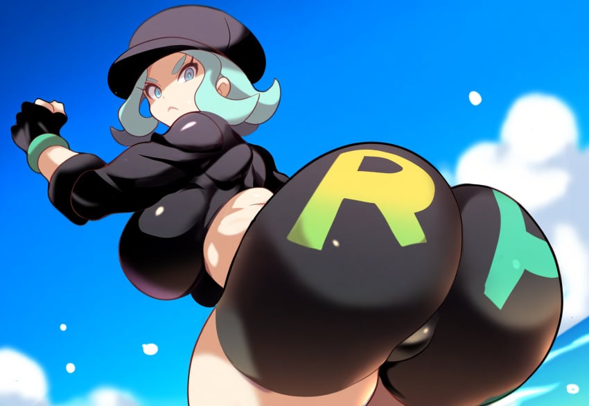 ai_generated ass big_ass game_freak green_hair huge_breasts mullon nintendo novelai pokemon pokemon_sm solo team_rainbow_rocket team_rainbow_rocket_grunt_(female) wide_hips