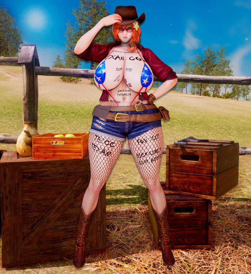 1girls 3d 3d_(artwork) absurd_res absurdres aftermath altered_common_sense alternate_costume amber_lilly arcrad belt belts beltshorts big_breasts body_writing bodywriting brainwashed brainwashing breast_expansion breasts change_in_common_sense cleavage collarbone corruption cowgirl curvaceous curvy curvy_body curvy_female curvy_figure daz_studio denim_shorts erect_nipples erect_nipples_under_bikini exposed_breasts exposed_tits female_focus female_only fishnets forced_prostitution gloves glowing_eyes happy_trance hard_translated hat honey_select_2 huge_breasts hypnosis hypnotized jean_shorts korean large_breasts leather_boots leather_gloves long_hair male_pov mind_control orange_eyes orange_hair original parody parody_porn pingassmut shorts sling_bikini solo solo_female text tomboy translated unaware unaware_hypnosis unbothered uncaring writing_on_body