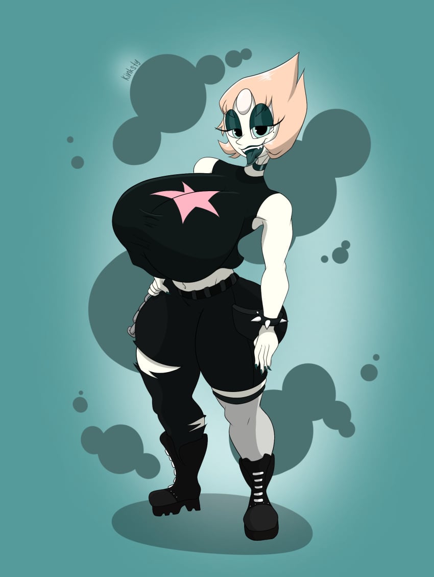 1girls big_ass big_breasts black_lipstick cartoon_network curvy curvy_female goth goth_milf hand_on_hip huge_breasts kinksty looking_at_viewer midriff milf mommy pearl_(steven_universe) smile solo steven_universe tongue tongue_out wide_hips