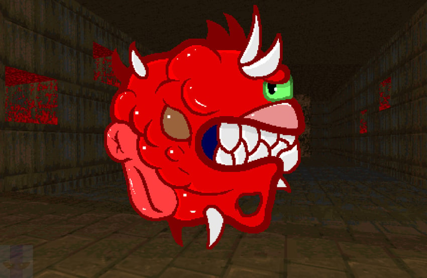 1_eye animal_genitalia animal_pussy anus cacodemon clenched_teeth cursed_image demon detailed_background doom_(series) equine_genitalia equine_pussy female genitals green_eyes green_sclera hi_res horn id_software microsoft plump_labia puffy_anus pussy r1v3r_styx red_body solo teeth