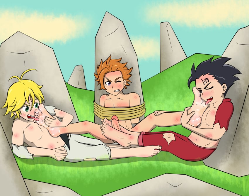 arthur_pendragon_(nanatsu_no_taizai) foot_fetish foot_worship footjob gay male_focus male_only meliodas nanatsu_no_taizai zeldoris