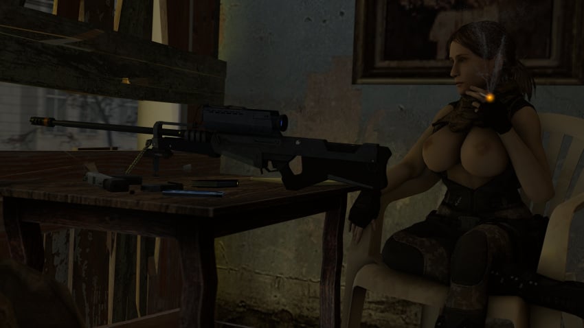 1girls 3d artist_request big_breasts breasts citizen citizen_(half-life_2) citizen_(half-life_series) female female_only gun half-life half-life_(series) half-life_2 human human_female military military_jacket military_uniform nipples picture sfm smoke smoking sniper sniper_rifle solo topless weapon wide_hips