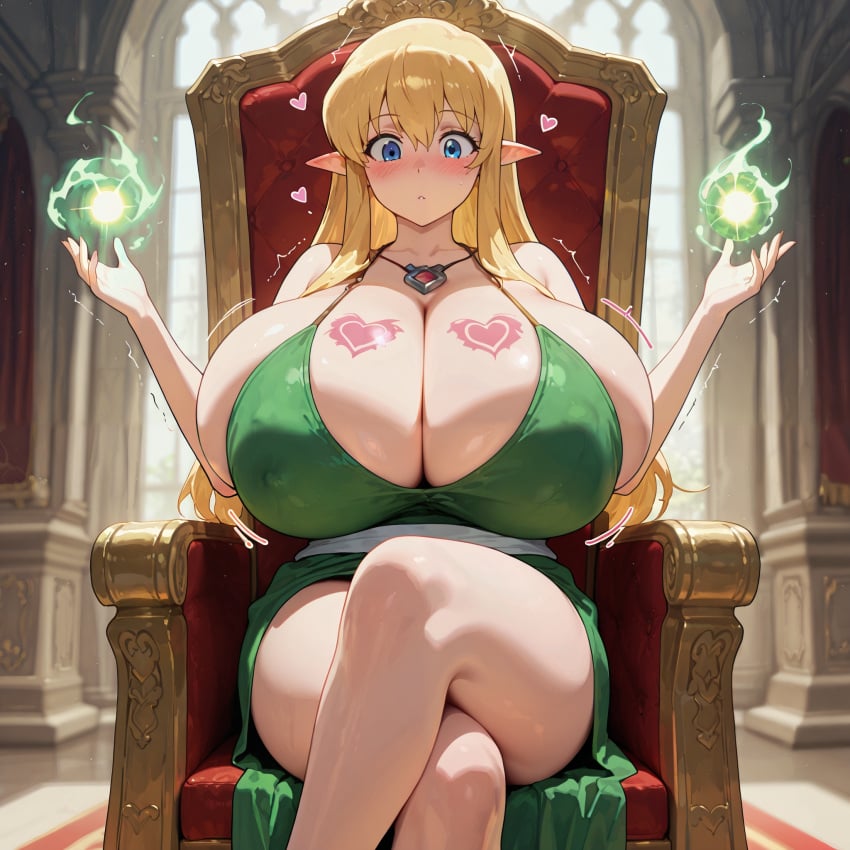 1girls absurd_res ai_generated alternate_breast_size anime aura bare_legs blonde_hair blue_eyes blurry blurry_background blush breast_expansion breast_focus breast_tattoo breasts breasts_bigger_than_head breasts_bigger_than_torso breasts_squeezed_together bursting_breasts casting_spell chair comfyui crossed_legs depth_of_field elf elf_ears elf_female energy facing_viewer gigantic_breasts green_dress heart heart_tattoo highres huge_breasts indoors long_dress long_hair looking_down magic massive_breasts mature_female milf motion_lines palace pointy_ears pov sitting solo solo_focus stable_diffusion taut_clothes throne tiffania_westwood trembling undersized_clothes w_arms xenomon zero_no_tsukaima