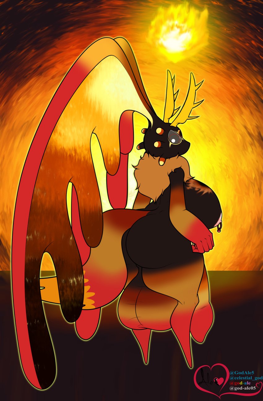 after_vore anthro ass balls big_balls big_breasts big_butt big_hands big_penis breasts claws digestion digital_drawing_(artwork) digital_media_(artwork) finger_claws fire fireball flat_colors genitals god-ale gynomorph hi_res horn intersex kirby_(series) mane multicolored_body nintendo nipple_piercing nipples penis piercing pink_nipples rear_view solo starling_(kirby) thick_thighs vore weight_gain