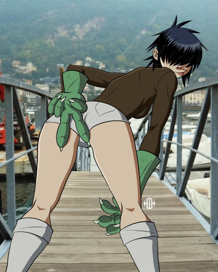 1girls absurd_res black_hair female female_focus female_only gorillaz harrisartz hi_res noodle_(desole) noodle_(gorillaz) shorts tagme tongue_out watermark