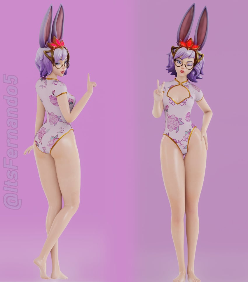 asian_dress bunny_ears glasses itsfernando paladins paladins_champions_of_the_realm rei_(paladins)