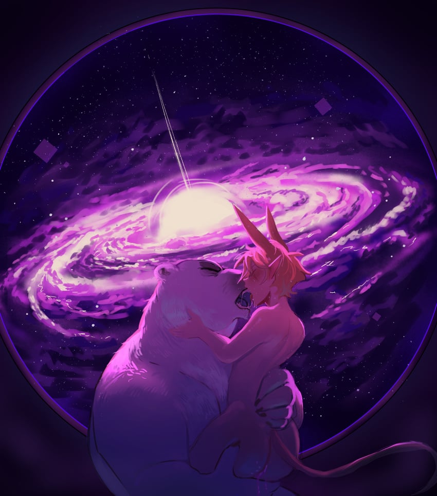 after_anal alien animal_ears blonde_hair cum_in_pussy femboy furry furry_on_human galaxy gay gay_anal gay_domination kissing polar_bear purple_background riding size_difference tottalyaw31rd0 yaoi