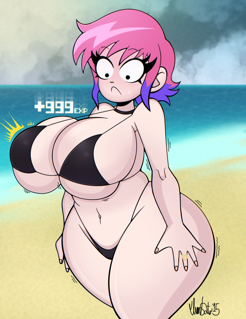 1girls ass ass_bigger_than_head ass_expansion beach big_ass big_breasts bikini breast_expansion breasts breasts_bigger_than_head female female_only fur hips hourglass_expansion huge_ass huge_breasts pink_hair ramona_flowers scott_pilgrim tagme theiransonic wide_hips