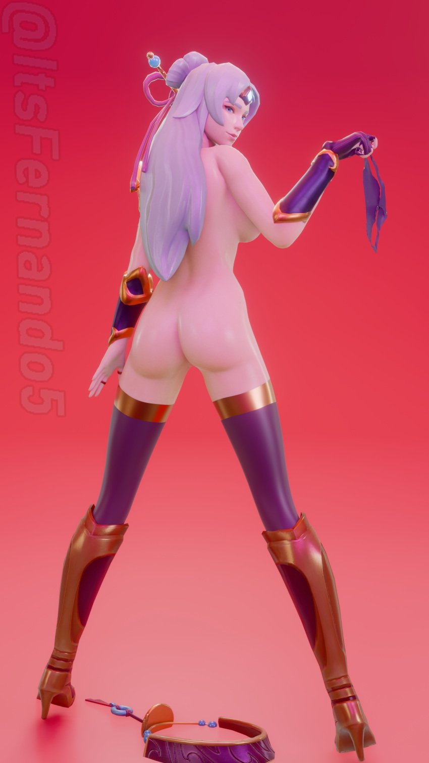 ass ass_focus itsfernando lian_(paladins) paladins paladins_champions_of_the_realm panties_removed stockings white_hair