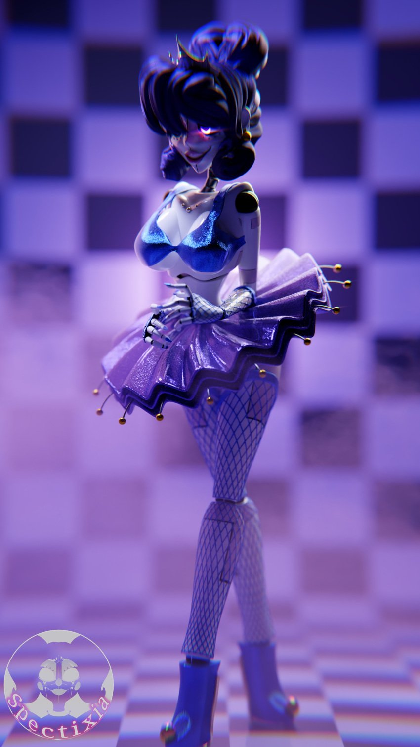 1girls 3d 3d_(artwork) 3d_model absurd_res animatronic artist_logo artist_name ballora ballora_(fnafsl) blurry_background checkered_background checkered_floor digital_media_(artwork) female female_only five_nights_at_freddy&#039;s five_nights_at_freddy&#039;s:_sister_location fnaf humanoid scottgames sister_location solo solo_female spectixia tagme watermark