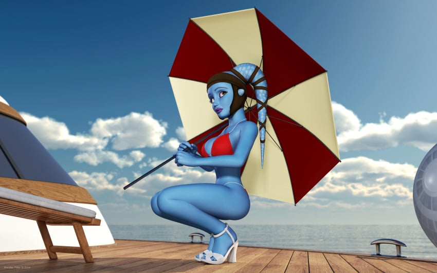 1girls 2014 3d aayla_secura alien alien_girl alternate_version_available artist_name bare_shoulders big_breasts bikini bikini_bottom bikini_top blue_skin busty chair clone_wars curvy day death_star_beach_ball detailed_background eyelashes female female_only front_view headgear high_heels holding_object hourglass_figure humanoid jedi jedi_master kondaspeter looking_up mammal midriff outdoor outside pose posing purple_lips shadow shiny shiny_skin sitting solo star_wars swimsuit thong twi'lek umbrella underboob voluptuous water wide_hips yellow_eyes