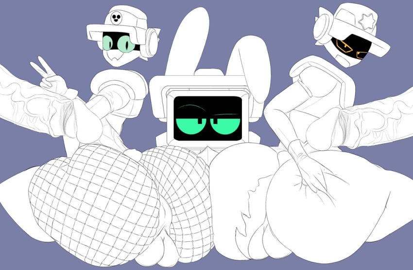 
larry_(brawl_stars) big_ass brawl_stars bunnysuit femboy lawrie_(brawl_stars) r-t_(brawl_stars) senior_garabato thick_thighs