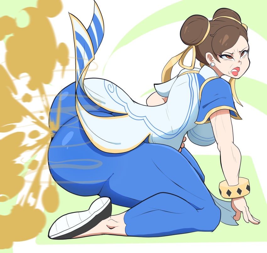 1girls ass ass ass_bigger_than_head big_ass big_butt brown_eyes brown_hair capcom chun-li double_bun eyes_rolling_back fart fart_cloud fart_fetish farting hand_on_belly hand_on_stomach protorepulsive repulsiveproto side_view solo_female street_fighter street_fighter_6 thick_thighs