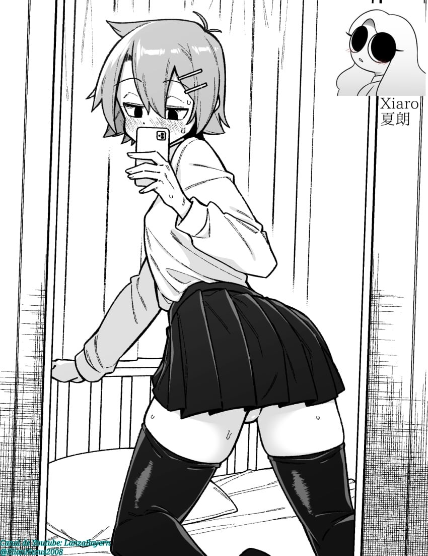 anime anime_style eyes fanart female japanese_text knees legs nice_ass original original_artwork rear skirt skirt_suit xiaro xiarorp xiarorule youtuber youtuber_girl