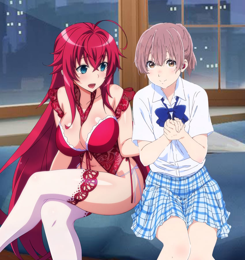 blue_eyes edited_image high_school_dxd koe_no_katachi long_hair nishimiya_shouko red_hair rias_gremory skirt tagme