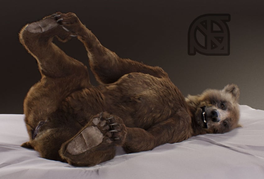 3d animal_genitalia animal_pussy anthro anus anya_(cosmiclife) ass breasts brown_fur claws cosmiclife feet female feral fur hi_res lying mammal on_back pawpads paws pinup pose pussy realistic semi-anthro smile solo spreading teats teeth ursine