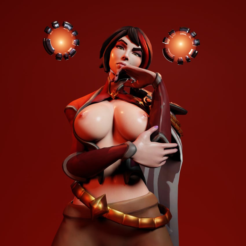 big_breasts breasts itsfernando paladins paladins_champions_of_the_realm red_ribbon thinking vivian_(paladins)