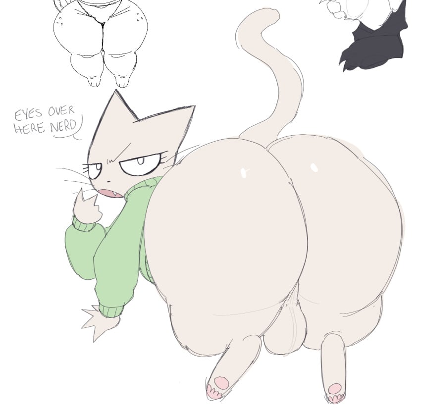 anthro balls ballsack big_ass big_butt catboy cute cute_fang femboy femboy_only gay looking_at_viewer looking_back sweater tika_(tuggg) tuggg