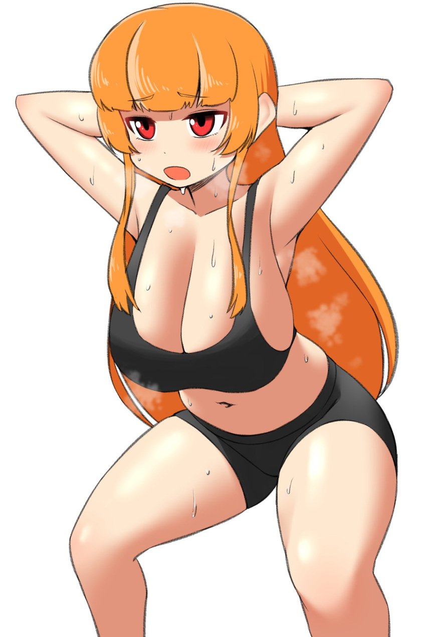 exercise heavy_breathing huge_breasts kaori_(splatoon) nobunagapero original_character
 sweat