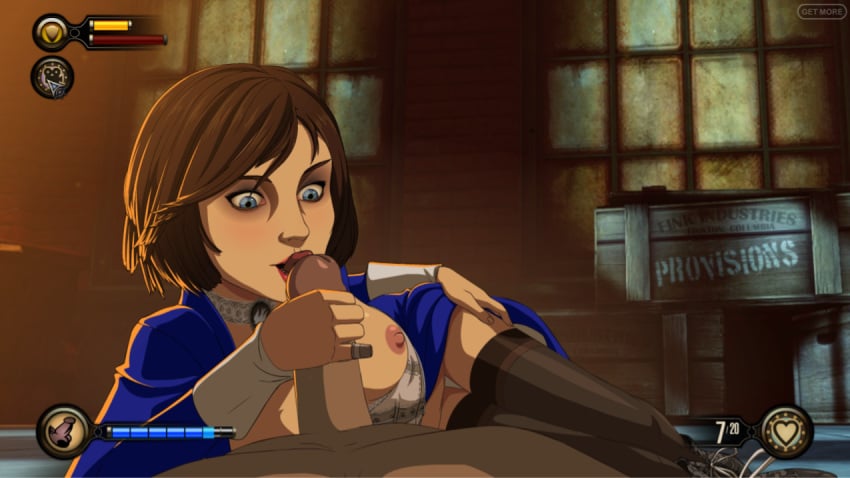 bioshock bioshock_infinite blue_dress bowl_cut breasts cock corset dark-skinned_male dark_skin dick dress_lift elizabeth_comstock frenulum_lick frenulum_licking frenulum_stimulation frenulum_teasing hand_on_hip holding_penis laying_on_floor laying_on_side licking licking_penis male_on_bottom necklace pecks penis short_hair stockings tan_skin tan_skinned_female thighhigh_stockings thighhighs thighs vest zone