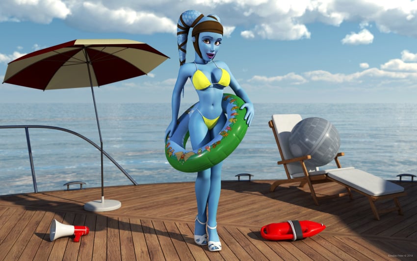 1girls 2014 3d aayla_secura alien alien_girl alternate_version_available artist_name big_breasts bikini bikini_bottom bikini_top blue_skin busty chair clone_wars curvy day death_star_beach_ball detailed_background ewok_floating_tire eyelashes female female_only front_view headgear hourglass_figure humanoid jedi jedi_master kondaspeter looking_at_viewer mammal midriff open_mouth outdoor outside pose posing purple_lips shadow shiny shiny_skin solo standing star_wars swimsuit thong twi'lek underboob voluptuous water wide_hips yellow_eyes