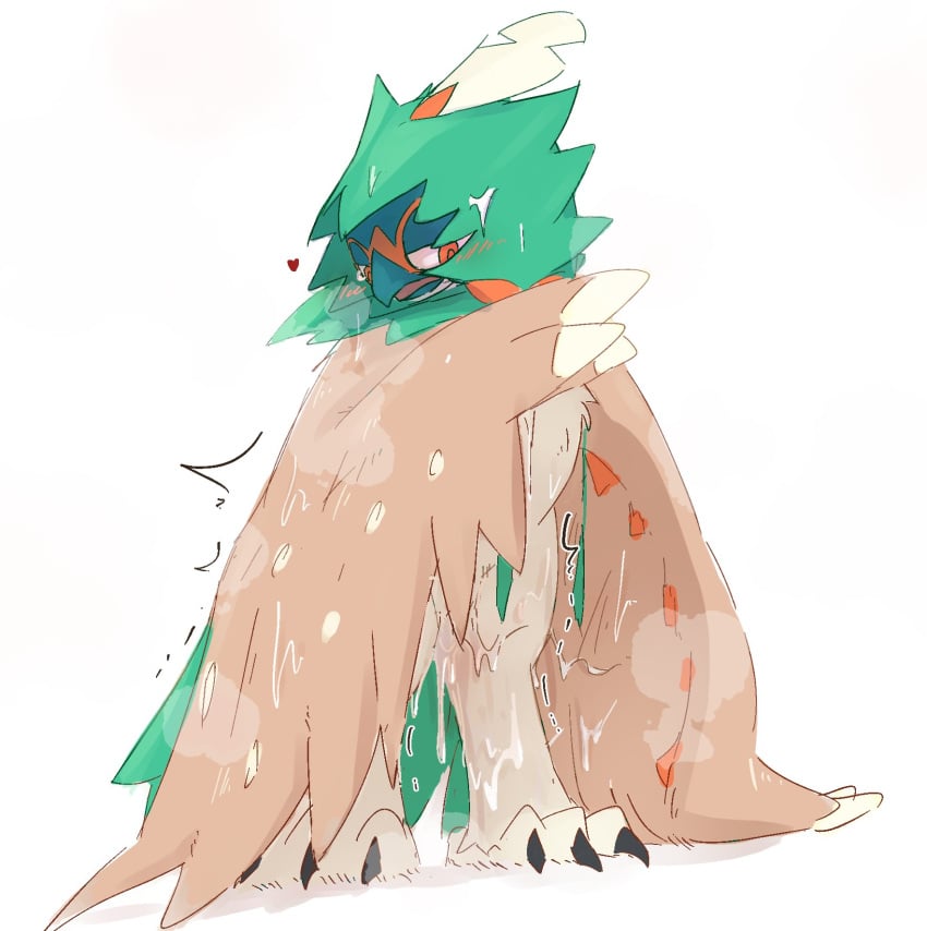 3_toes ambiguous_gender avian beak bedroom_eyes big_feet blue_feathers blush brown_feathers claws cum cum_on_leg decidueye digital_media_(artwork) feathers feral fklow green_feathers half-closed_eyes heart heavy_breathing looking_at_viewer looking_forward male_only nintendo open_beak open_mouth orange_eyes orange_feathers pant panting pokémon_(species) pokemon pokemon_sm pussy_juice pussy_juice_drip pussy_juice_stain pussy_juice_string pussy_juice_trail red_feathers shaking simple_background solo standing tan_feathers toes tongue tongue_out trembling vaginal_secretions video_games wet white_background wings