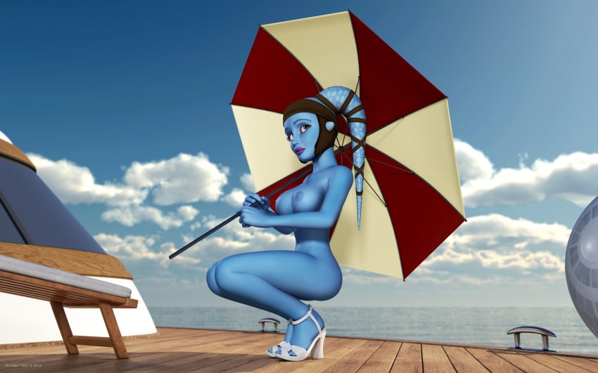 1girls 2014 3d aayla_secura alien alien_girl alternate_version_available artist_name bare_shoulders big_breasts blue_skin breasts busty chair clone_wars curvy day death_star_beach_ball detailed_background erect_nipple erect_nipples eyelashes female female_only front_view headgear high_heels holding_object hourglass_figure humanoid jedi jedi_master kondaspeter looking_up mammal midriff naked naked_footwear naked_heels nude outdoor outside pose posing purple_lips shadow shiny shiny_skin sitting solo star_wars twi'lek umbrella underboob voluptuous water wide_hips yellow_eyes