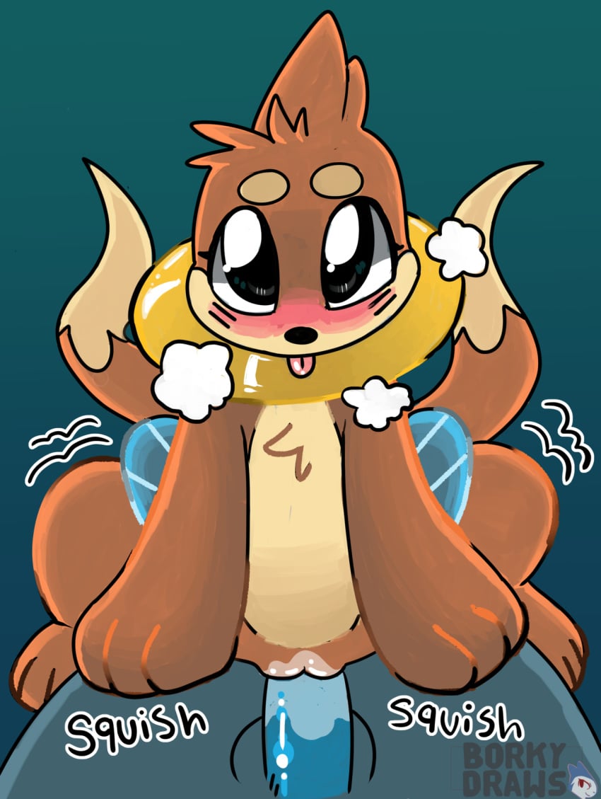 1boy 1girls black_eyes blue_background blue_penis blush bork buizel digital_media_(artwork) duo faceless_male feet female feral fins flat_chest furry heavy_breathing interspecies male male_pov motion_lines multi_tail nintendo no_nipples nude orange_fur original_character otter paws penetration penis pokémon_(species) pokemon pokemon_dppt pov pussy pussy_juice sex size_difference straight tail testicles text vaginal_penetration video_games watermark wet