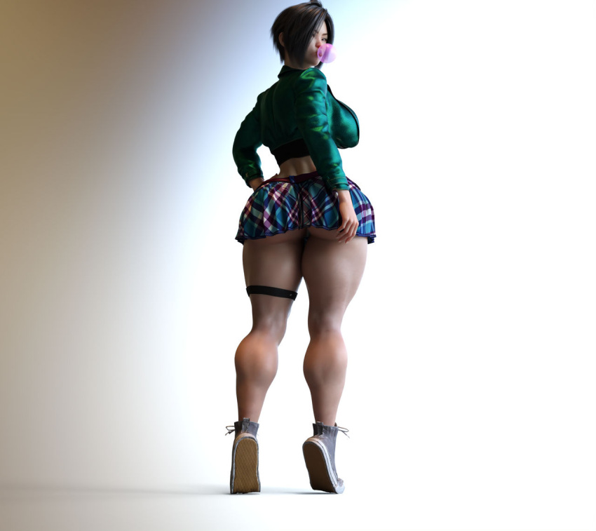 1girls 3d ass_bigger_than_skirt ass_visible_through_clothes back_view black_hair calves child_bearing_hips curvy daz_studio female female_only hand_on_hip head_turned jenna_(thecometray) miniskirt muscular_calves muscular_female no_panties original short_hair solo thecometray thick_calves thick_thighs thigh_muscles too_small_clothes undersized_clothes wide_hips