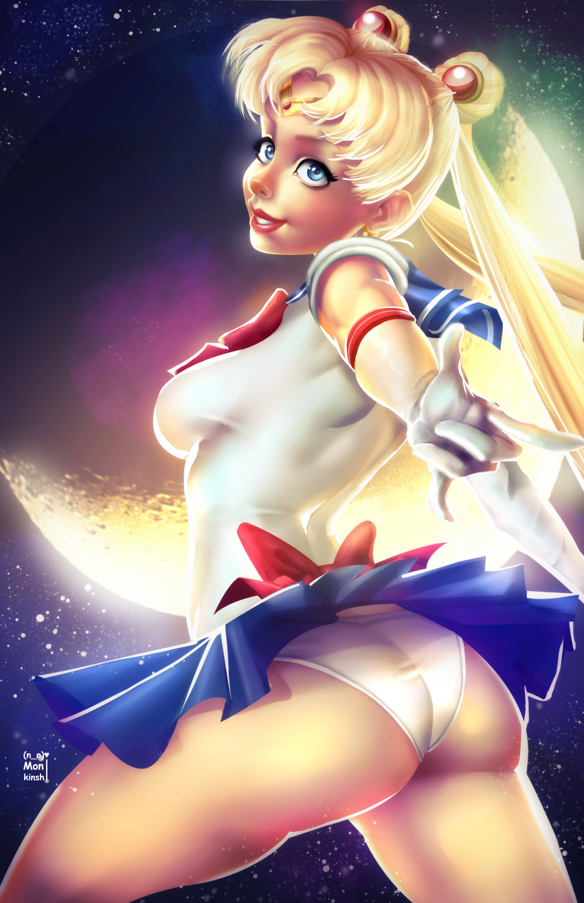 1girls ass bishoujo_senshi_sailor_moon boobs_and_butt_pose clothing dat_ass eschergirl female female_only ishirinnohana25 panties sailor_moon skirt small_breasts solo solo_female twintails upskirt usagi_tsukino white_panties