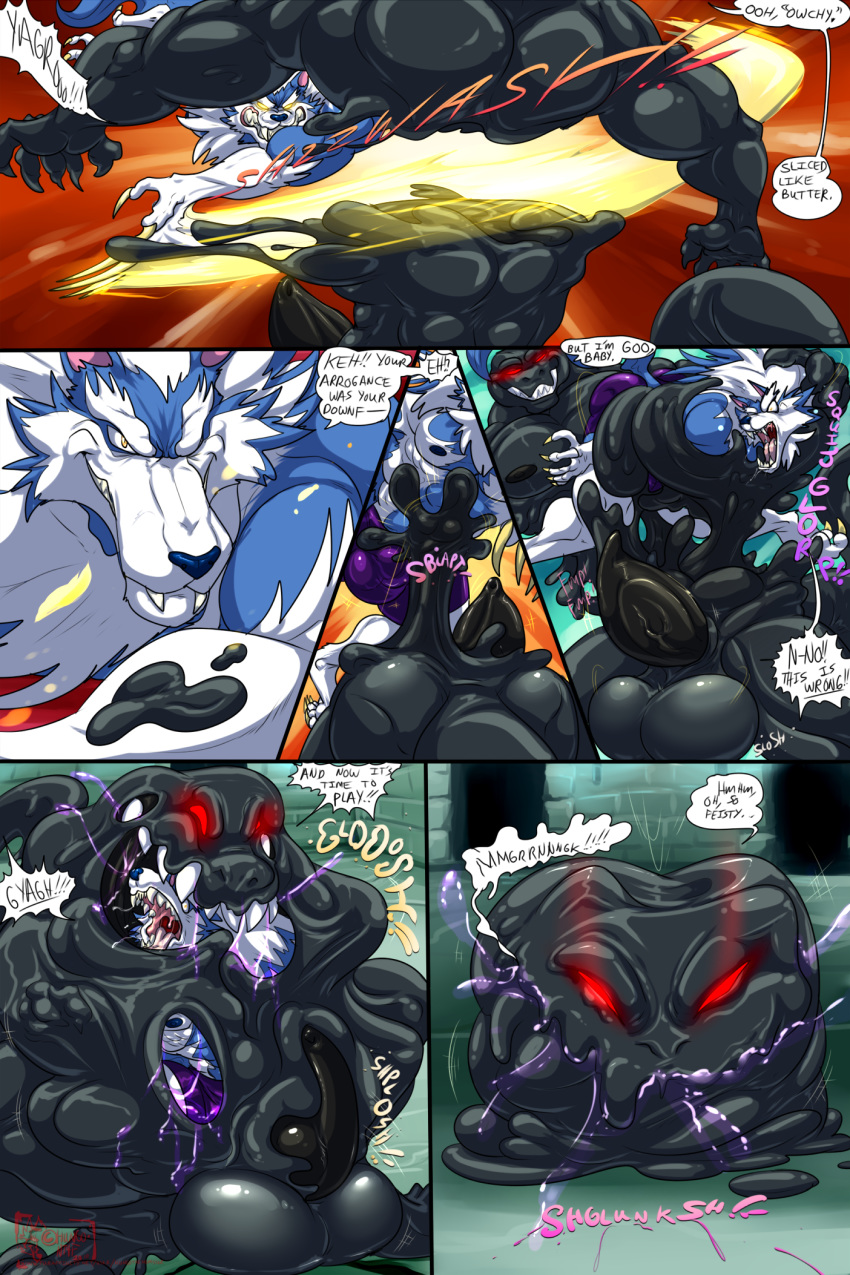 absorption absorption_vore anthro bisected capcom comic darkstalkers furry gallon goo goo_creature hungothenomster jon_talbain male male_only naked nude scalie tarpit_(hungothenomster) transformation vore