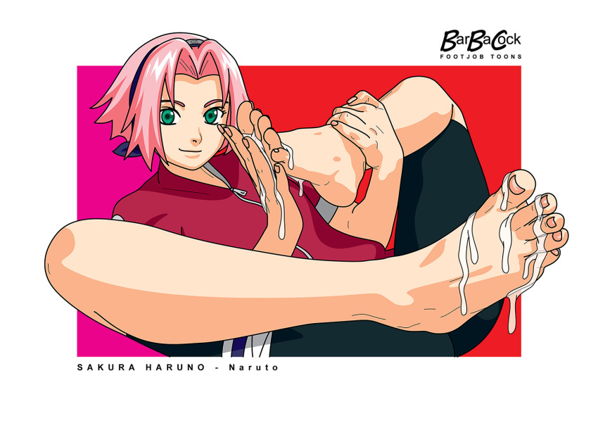 barbacock cum cum_between_toes cum_on_feet feet foot_fetish foot_focus footjob green_eyes naruto pink_hair sakura_haruno soles toes