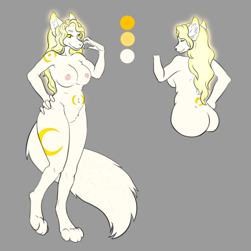 2016 4_toes 5_fingers anthro arctic_fox areola ass big_breasts blonde_hair breasts canine closed_eyes digital_media_(artwork) eyebrows female fox fur hair humanoid_hands long_hair looking_at_viewer mammal markings model_sheet multicolored_fur nipples nude paws solo strawberrycucumber toes valesti