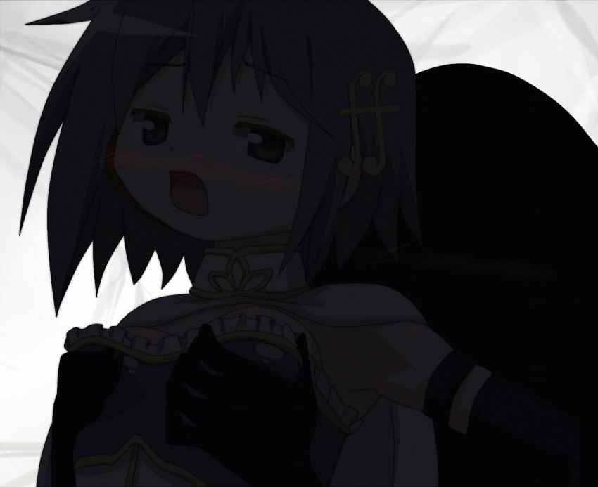 10s 2010s 2013 2girls accurate_art_style animated blue_eyes blue_hair blush breasts cape elsa_maria_(madoka_magica) fortissimo fortissimo_hair_ornament fully_clothed gif gray_background grey_hair groping groping_breasts groping_from_behind hair_ornament hangaku looking_back mahou_shoujo_madoka_magica mahou_shoujo_madoka_magica_(anime) miki_sayaka monochrome musical_note open_mouth shadow short_hair witch_(madoka_magica) yuri