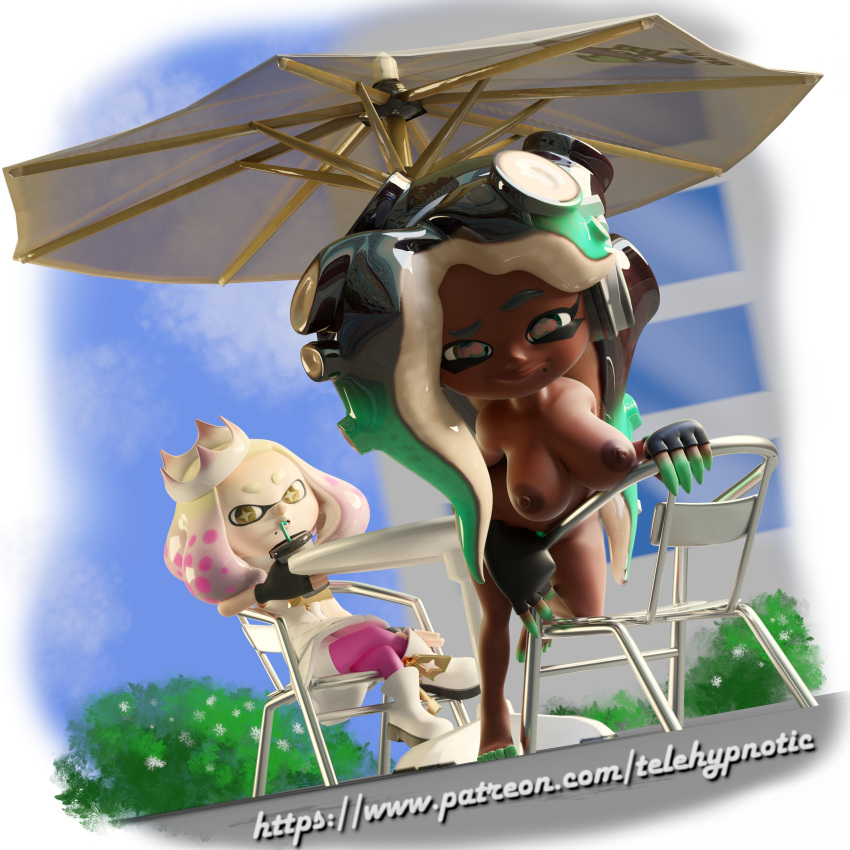 2girls 3d ass big_ass big_butt breasts fat_ass feet female female_only green_hair inkling leaning_forward looking_at_viewer marina_(splatoon) nintendo nipples nude octoling pearl_(splatoon) pink_hair sitting splatoon splatoon_2 tagme telehypnotic tentacle_hair thick_ass wide_hips