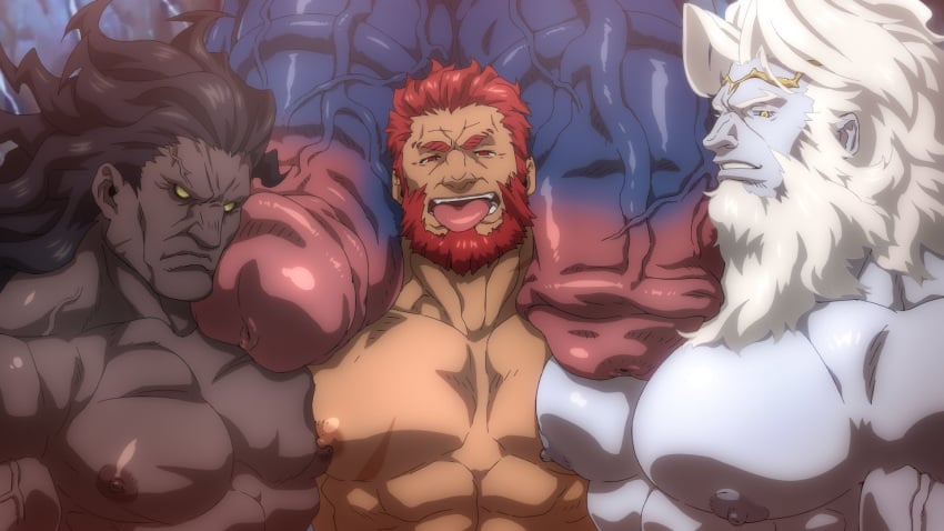 balls bara beard big_penis boner diphallia diphallism erection facial_hair fate/grand_order fate_(series) gay heracles_(fate) huge_cock iskandar_(fate) ivan_the_terrible_(fate) konohanaya long_hair male male_only medial_ring multi_penis muscles muscular nude penis red_hair tongue_out white_body white_hair white_skin zeus_(fate)