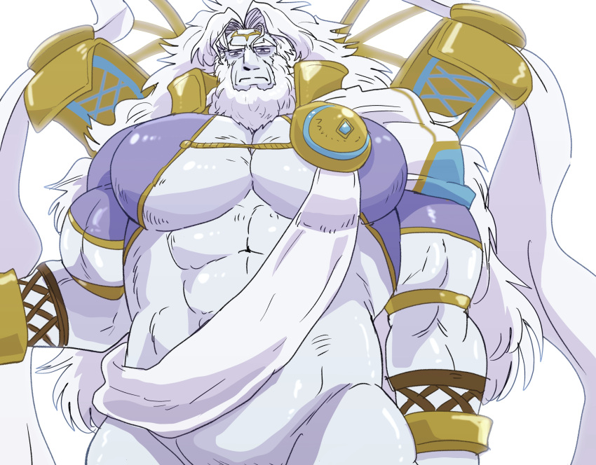 bara beard big_pecs facial_hair fate/grand_order fate_(series) hoshinoedao long_hair male male_only muscles muscular pantsless solo solo_male white_body white_hair white_skin zeus_(fate)