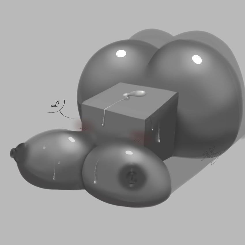 ass blush blush_lines breasts cube cum_drip female female_only grey_background nipples non-human round_ass round_butt simple_background snazzy