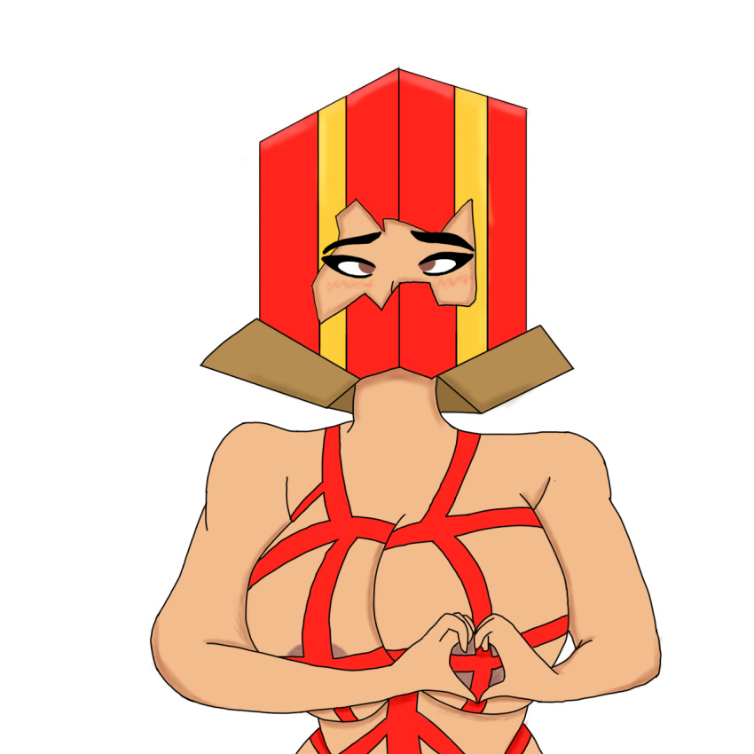 box boxy_(fortnite) breasts christmas christmas_outfit christmas_present female fortnite fortnite:_battle_royale hands_on_breasts heart_hands holiday_boxy_(fortnite) horny horny_female huge_breasts woman_love_breast wrapped wrapped_breasts wrapped_up