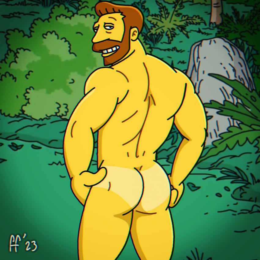 1boy ass back back_muscles back_view bara beard brown_hair dilf fabfelipe facial_hair hand_on_hip hand_on_own_hip hank_scorpio human human_only looking_at_viewer looking_back male male_only manly mature mature_male muscles muscular muscular_back muscular_male naked nude nude_male outdoors outdoors_nudity outside smile smiling smiling_at_viewer solo solo_focus solo_male standing suggestive_look tan_line tan_lines tanline the_simpsons