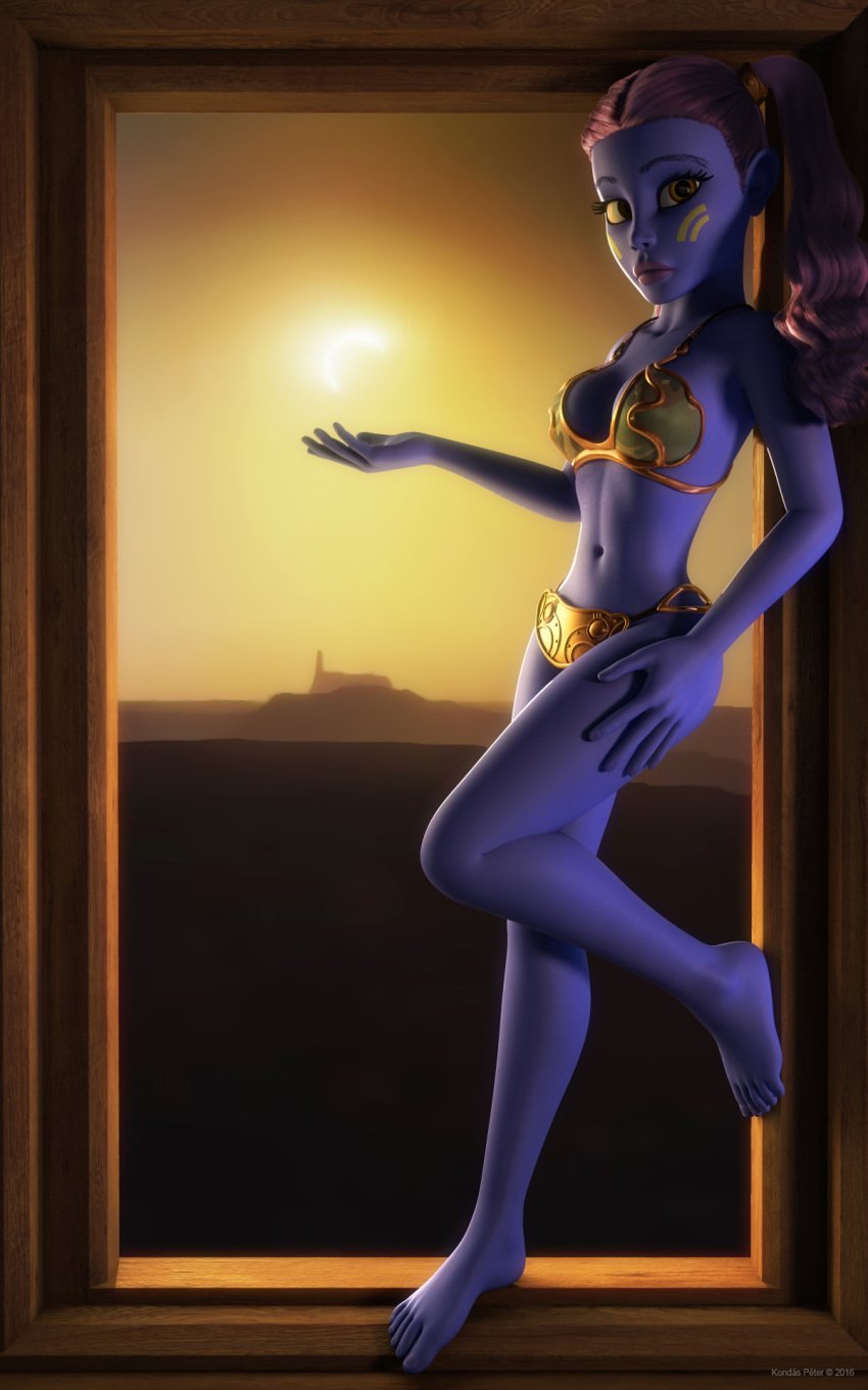 1girls 2016 3d alien alien_girl alternate_version_available artist_name bare_shoulders barefoot big_breasts blue-skinned_female blue_skin busty clone_wars curvy eyelashes feet female female_only front_view hourglass_figure humanoid indoors inside jedha kondaspeter leg_lift leg_up looking_at_viewer mammal marking metal_bikini midriff pantoran pose posing purple_hair riyo_chuchi room shadow shiny shiny_skin side_view slave slave_bikini slave_outfit solo standing standing_on_one_leg star_wars tied_hair twintails voluptuous wide_hips yellow_eyes