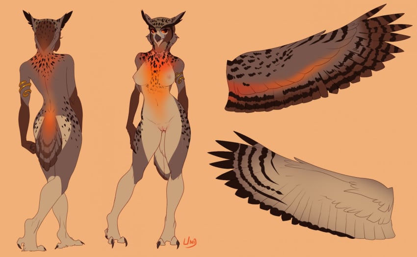 2016 3_toes anthro armlet ass avian beak beige_pussy big_breasts biped bird black_claws black_feathers black_spots black_stripes black_wings breasts brown_feathers brown_tail brown_wings butt_from_front cheek_tuft claws close-up countershade_legs countershade_tail countershade_torso countershade_wings countershading eurasian_eagle-owl eyelashes feather_tuft feathered_wings feathers female front_view gloves_(marking) grey_beak horned_owl humanoid_hands looking_aside looking_away luna_(tehaxis) markings model_sheet multicolored_feathers multicolored_tail multicolored_wings multiple_poses navel nipples non-mammal_breasts nude orange_background orange_feathers orange_tail orange_theme orange_wings owl pink_nipples pose pussy rear_view royaltys-nest simple_background small_waist smile socks_(marking) solo spots spotted_feathers spotted_wings spread_wings standing striped_feathers striped_wings stripes tail_feathers talons tan_countershading tan_feathers tan_tail tan_wings toe_claws toes tuft warm_colors wings