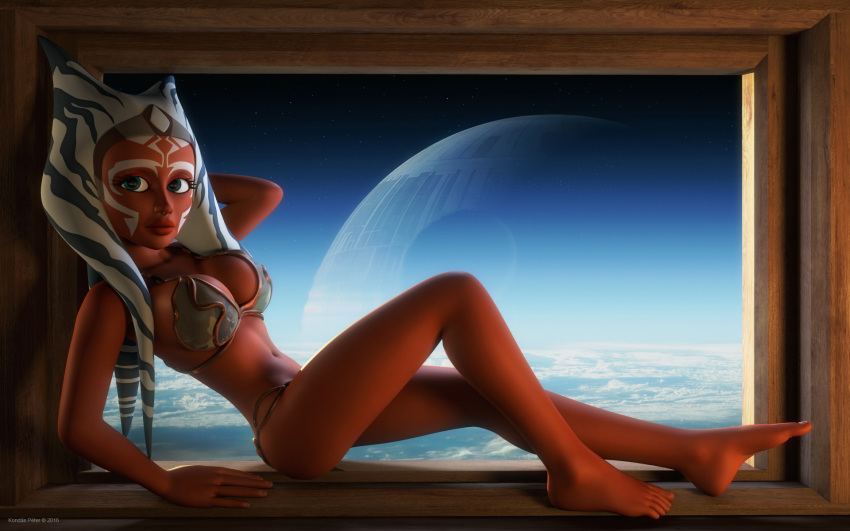 1girls 2016 3d ahsoka_tano alien alien_girl alternate_version_available artist_name bare_shoulders barefoot big_breasts blue_eyes busty cleavage curvy death_star detailed_background eyelashes female female_only front_view hourglass_figure humanoid indoors inside kondaspeter looking_at_viewer mammal marking metal_bikini midriff orange_skin pose posing room scarif sci-fi science_fiction scifi shadow shiny shiny_skin sitting slave_ahsoka slave_bikini solo solo_female star_wars star_wars_rebels togruta voluptuous wide_hips