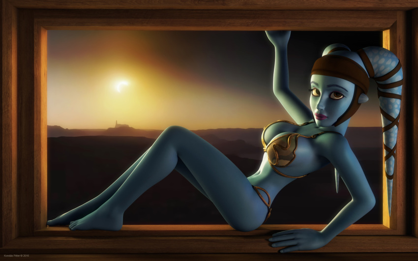 1girls 2016 3d aayla_secura alien alien_girl alternate_version_available artist_name bare_shoulders barefoot big_breasts blue_skin busty cleavage clone_wars curvy detailed_background eyelashes female female_only freckles front_view headgear hourglass_figure humanoid indoors inside jedha jedi jedi_master kondaspeter looking_at_viewer mammal metal_bikini midriff pose posing purple_lips room shadow shiny shiny_skin sitting slave_bikini solo star_wars twi'lek voluptuous wide_hips