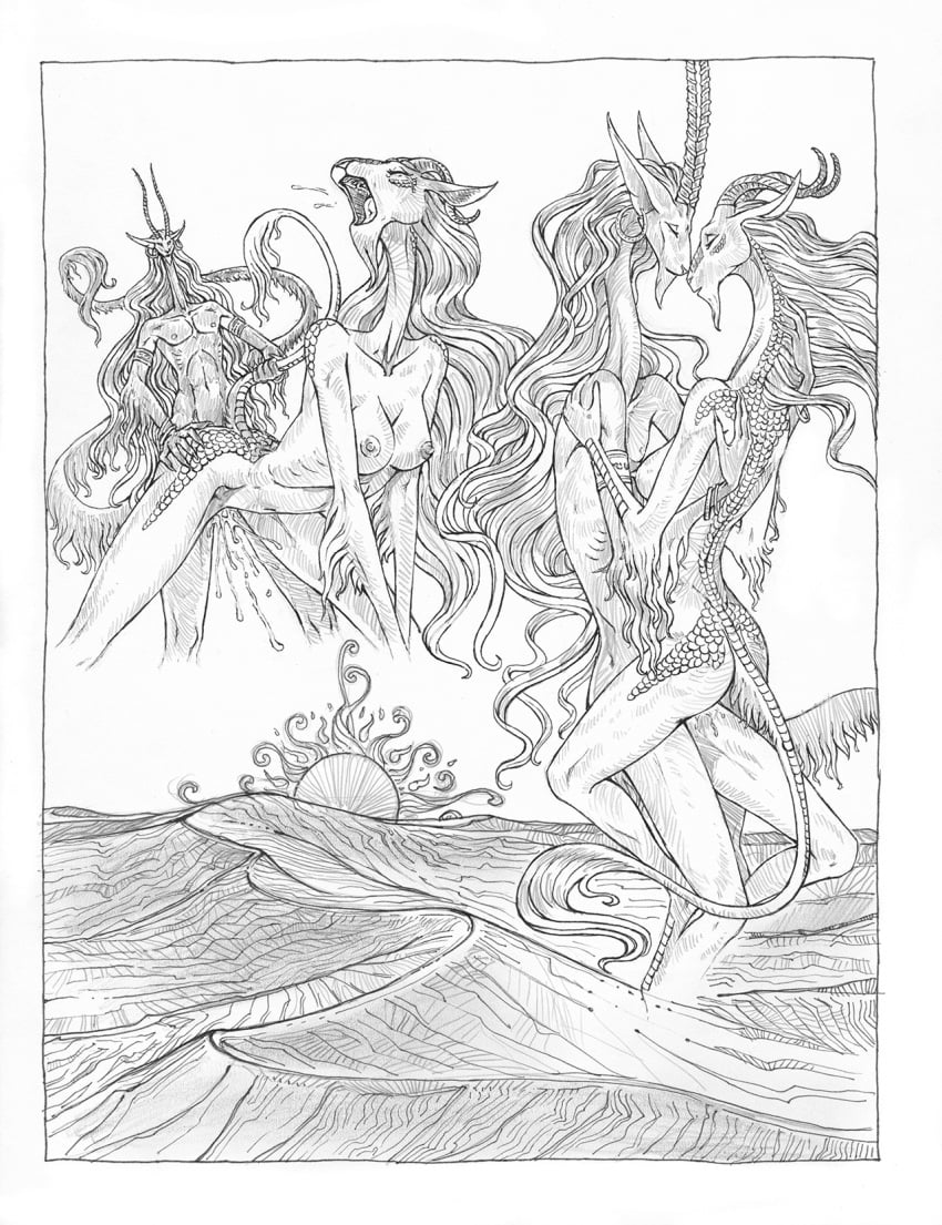 2019 anthro anthro_on_anthro anthro_penetrated anthro_penetrating anthro_penetrating_anthro areola asian_mythology bagheera_(artist) bodily_fluids breasts chinese_mythology comic cum cum_in_pussy cum_inside day east_asian_mythology female female_penetrated genital_fluids hi_res horn kirin male male_penetrating male_penetrating_female mythology nipples open_mouth penetration pussy sky straight sun tongue traditional_media_(artwork)