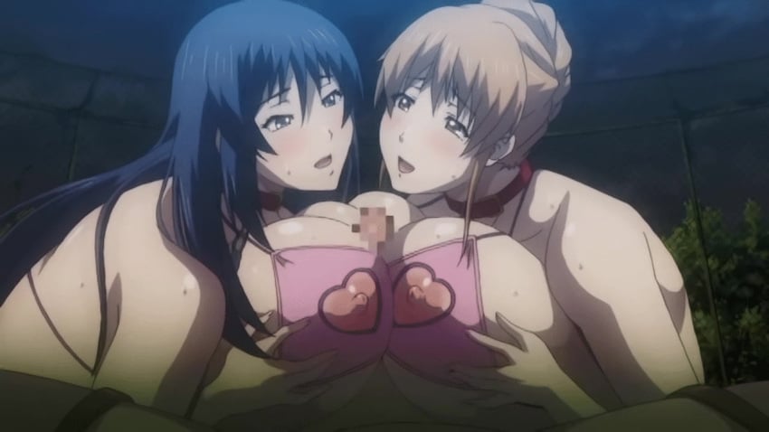 2010s 2d 2d_(artwork) 2girls animated areolae black_eyes black_hair blonde_hair blush bra breast_grab breast_press breasts brown_eyes brown_hair censored clothes clothing collar erect_nipples faceless_male female female_focus gif grabbing happy_sex heart heart_cutout hentai hi_res highres huge_breasts kyonyuu_hitozuma_onna_kyoushi_saimin large_breasts leash long_hair loop mosaic_censoring multiple_girls multiple_paizuri night nippleless_clothes nipples nude open_mouth outercourse paizuri penis puffy_nipples sex shirakawa_miwa slave sweat symmetrical_docking t-rex_(animation_studio) teamwork threesome tsukishima_kyoko tsukishima_kyouko yellow_eyes