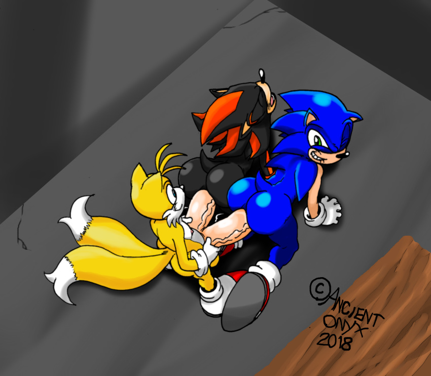 3boys anal ancient-onyx ass balls diphallia diphallism gay male male_only multi_penis multi_tail on_all_fours penis shadow_the_hedgehog sonic_(series) sonic_the_hedgehog tail tails trio